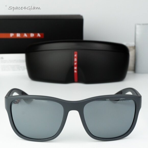 Prada Linea Rossa Men Sunglasses Grey Mirror Black Square PS01US UFK5L0 NEW - Picture 1 of 8